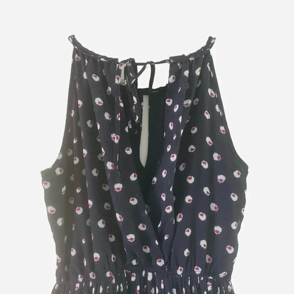 Maison Jules Size XS Sheer Pleated Eyelet Maxi Dress Navy Pink Boho - Picture 5 of 7